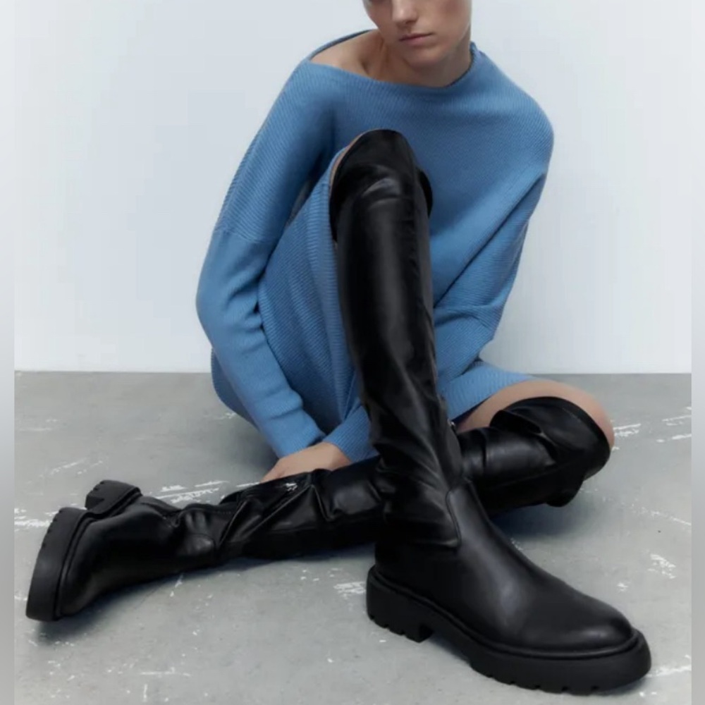 Zara Over The Knee Tall Lug Sole Boots